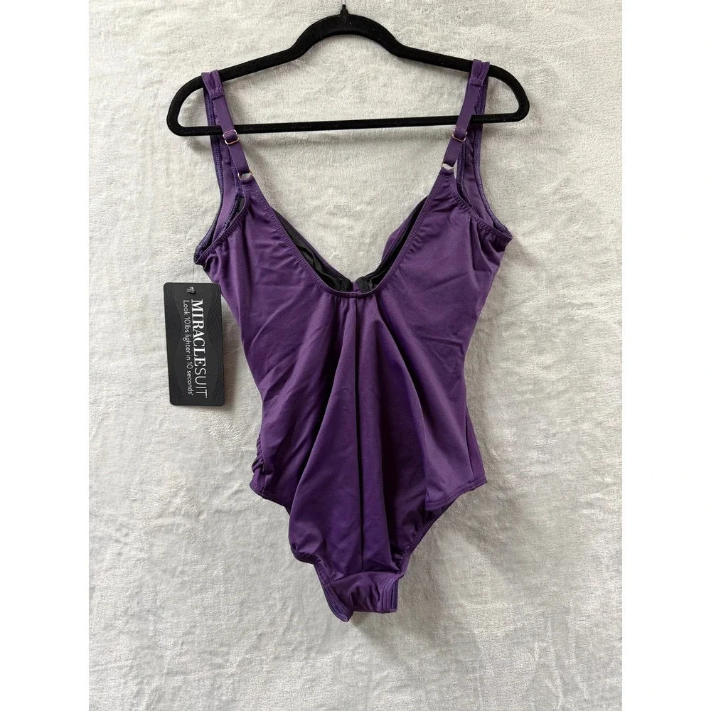 Miraclesuit Sanibel One Piece Swimsuit Sangria Purple Ruched Slimming Sz 12 $180